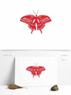 中国风蝴蝶剪纸元素之红色图案