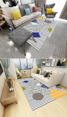 方毯现代简约三角方块北欧几何地毯图案地垫设计