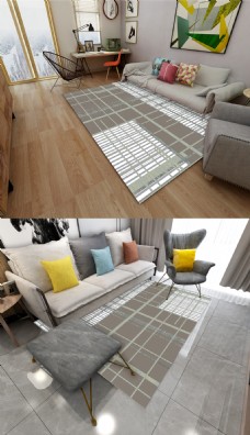 现代简约几何北欧条纹灰色图案地毯地垫设计