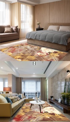 现代多配色简约玫瑰花欧式图案地毯地垫设计