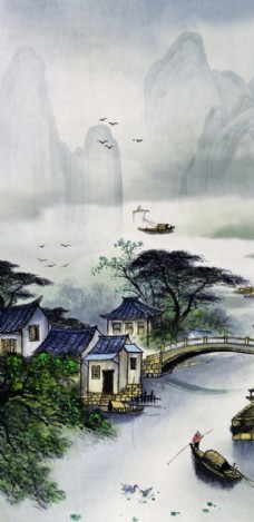 中国风山水风景玄关国画