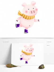 动物形象猪年动物猪卡通可爱插画剪纸风形象