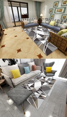 现代简约几何方块地毯抽象北欧地垫客厅卧室
