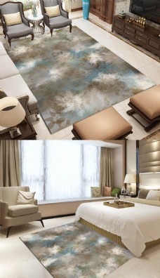 简约北欧几何油画地毯水墨地垫客厅卧室设计