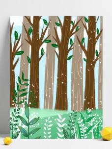 手绘春季清新树林背景设计