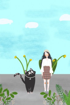 清新春天少女服装插画海报