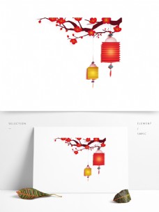 灯饰中国风新年装饰花枝灯笼透明素材