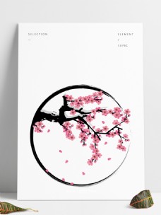 装饰花边手绘中国风水墨边框花卉桃花花朵装饰元素