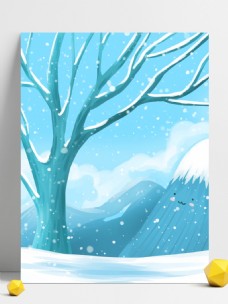 清新手绘下雪树林背景设计