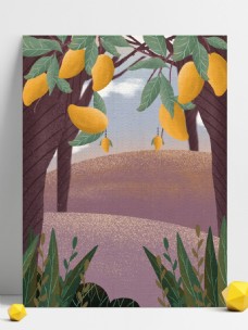 手绘芒果树背景设计