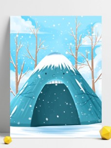 清新手绘冬季雪地怪屋背景设计