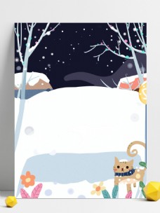 手绘冬季雪地猫咪背景设计
