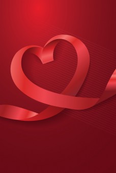 红色质感爱心丝带情人节海报背景
