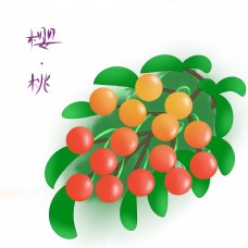 水果樱桃树手绘一枝樱桃