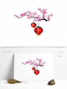 中国风新年装饰花枝灯笼透明素材