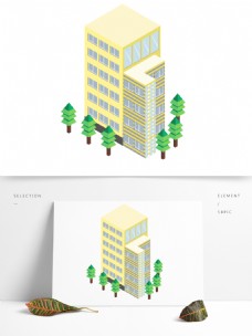 建筑素材2.5D黄色高层建筑场景AI素材