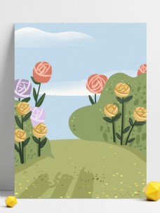 彩绘玫瑰花园背景设计