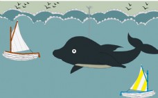 洋房儿童房鲸鱼墙绘效果图