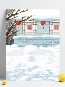 彩绘冬季雪地灯笼背景设计