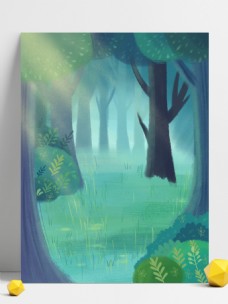 彩绘春季森林背景设计