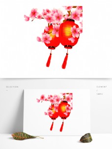 中国新年中国风新年装饰花枝灯笼透明素材
