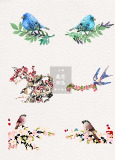 中堂画桃花和鸟素材