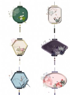 新风尚传统古风花卉灯笼装饰素材