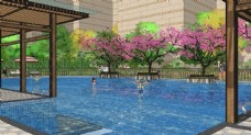 泳池设计小区中庭游泳池景观设计
