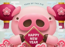 名片2019年卡通猪节日贺卡