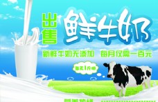 蓝天白云草地出售新鲜牛奶