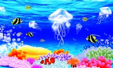 3D梦幻海底世界水母海底植物地