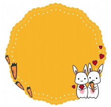可爱小情侣情人节暖橘色可爱小兔子情侣矢量蕾丝花边边框素材