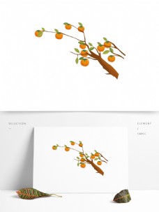 清新水彩橘子树卡通透明素材