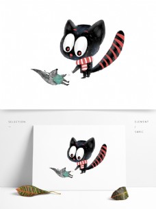 手绘猫咪老鼠插画元素设计