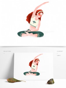 卡通手绘做瑜伽运动的女孩