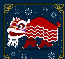 名片红色春节舞狮子