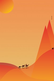 沙漠骆驼暖色调插画风背景海报