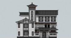 草图大师新中式风格别墅建筑