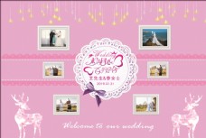 结婚舞台粉色婚礼照片喷绘背景小鹿主题