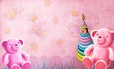 主卧浪漫粉色小熊玩具儿童房背景墙