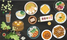韩国菜美食菜肴插画
