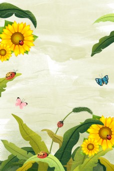 惊蛰节气绿色春天卡通昆虫海报背景