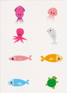 害羞可爱海洋动物卡通
