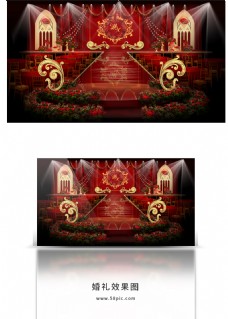 红色欧式婚礼主舞台效果图