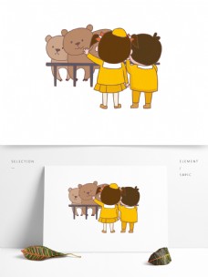 动物形象手绘卡通可爱小学生参观动物园形象