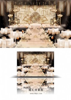 新中式金色雕花镂空灯笼唯美婚礼效果图