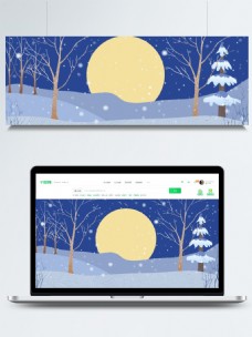 卡通冬日下雪的夜晚背景