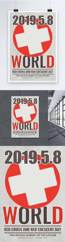 纯英文世界红十字日宣传海报