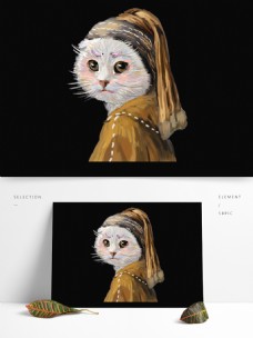 动物创意油画风创意猫咪动物设计