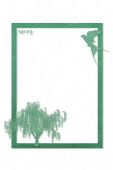 春天柳树燕子立体剪纸边框
